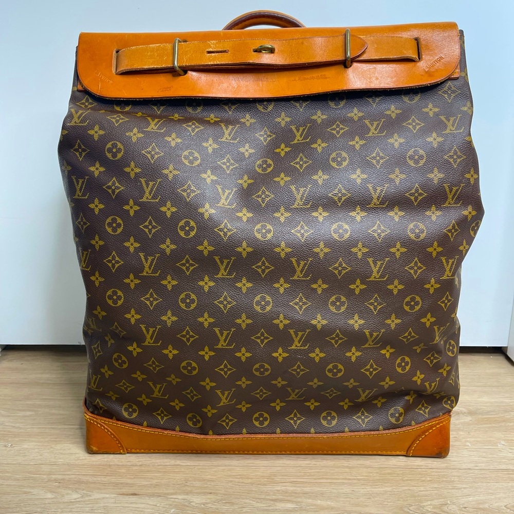Auth Vintage Louis Vuitton Monogram Steamer Bag Vachetta Leather Brass XL Travel